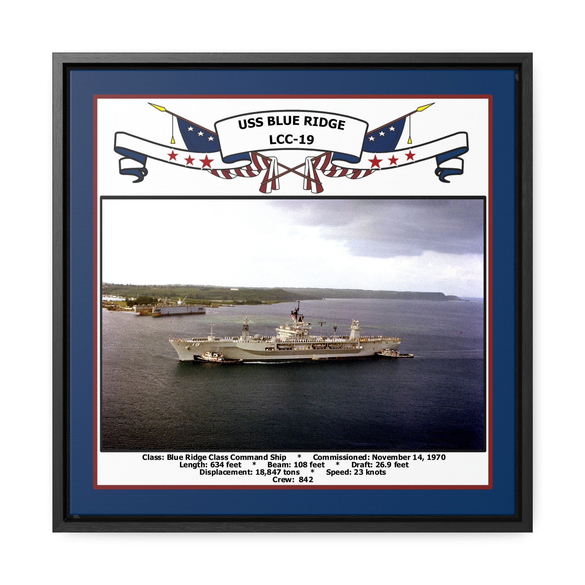USS Blue Ridge LCC-19 Navy Floating Frame Photo Front View