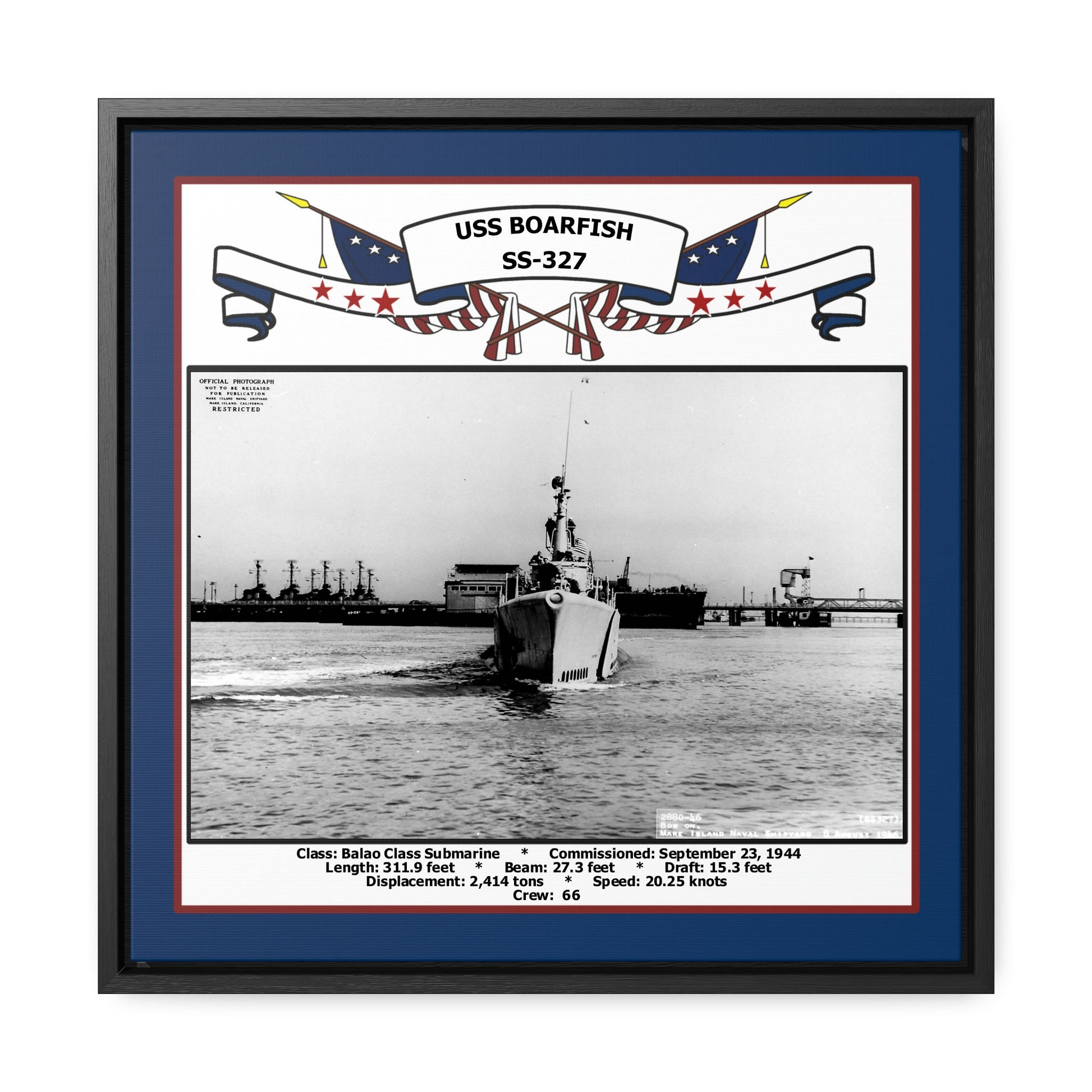 USS Boarfish SS-327 Navy Floating Frame Photo Front View