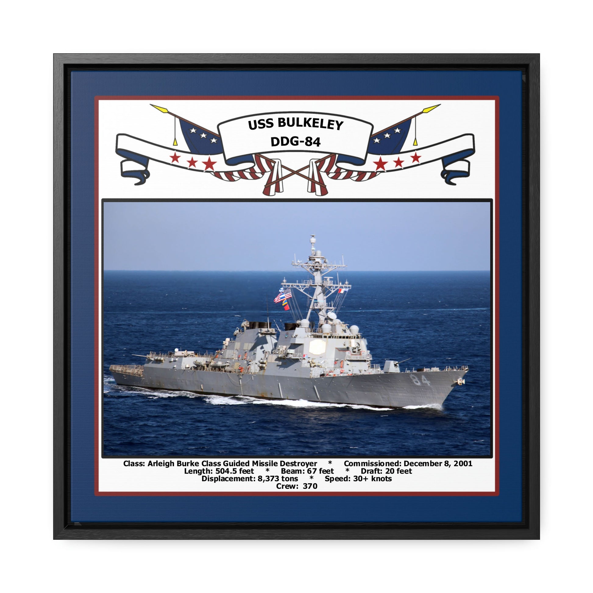 USS Bulkeley DDG-84 Navy Floating Frame Photo Front View