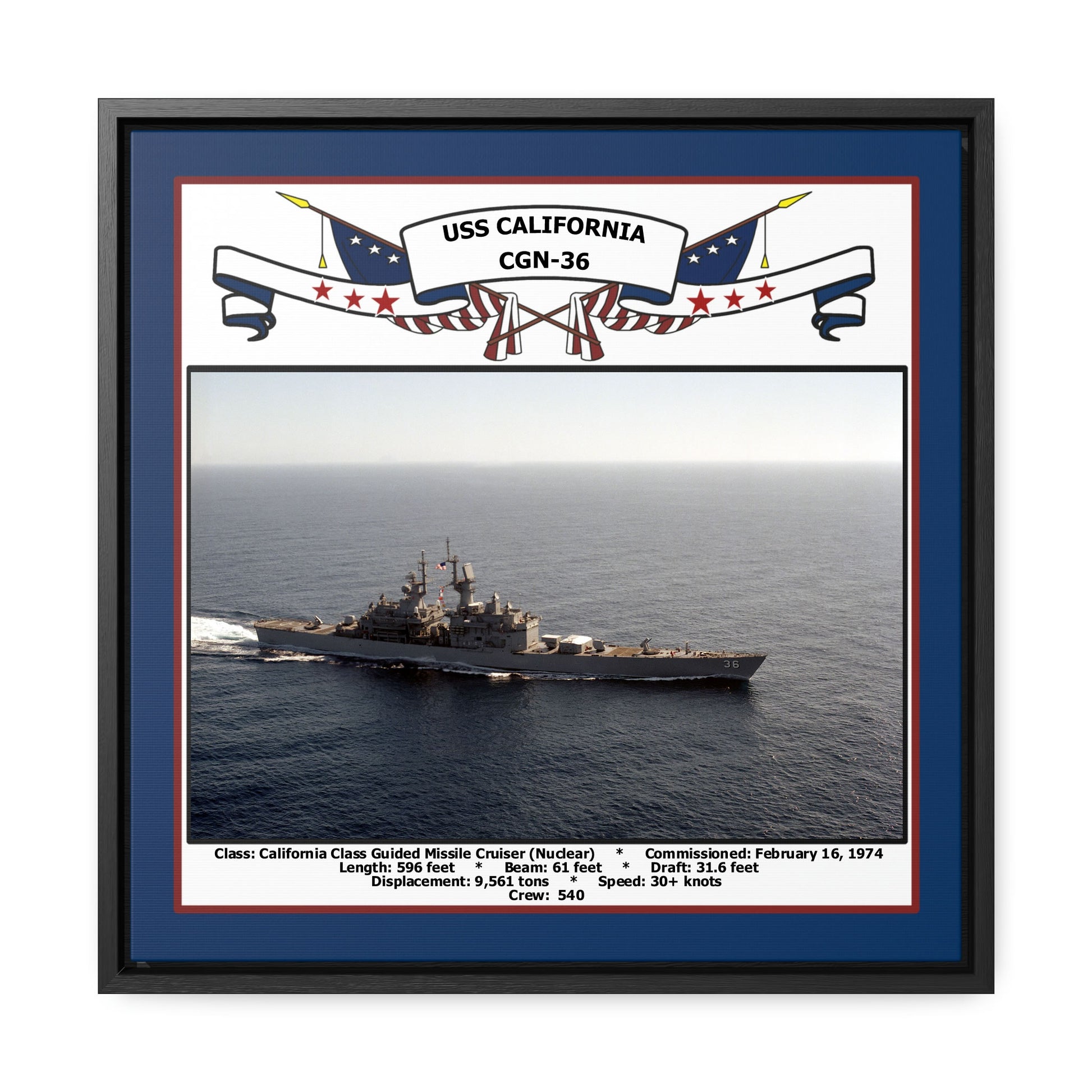 USS California CGN-36 Navy Floating Frame Photo Front View