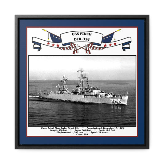 USS Finch DER-328 Navy Floating Frame Photo Front View