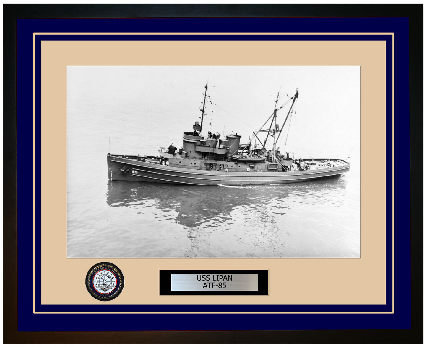 USS LIPAN ATF-85 Framed Navy Ship Photo Blue