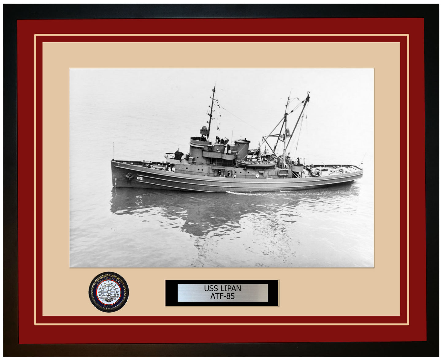USS LIPAN ATF-85 Framed Navy Ship Photo Burgundy