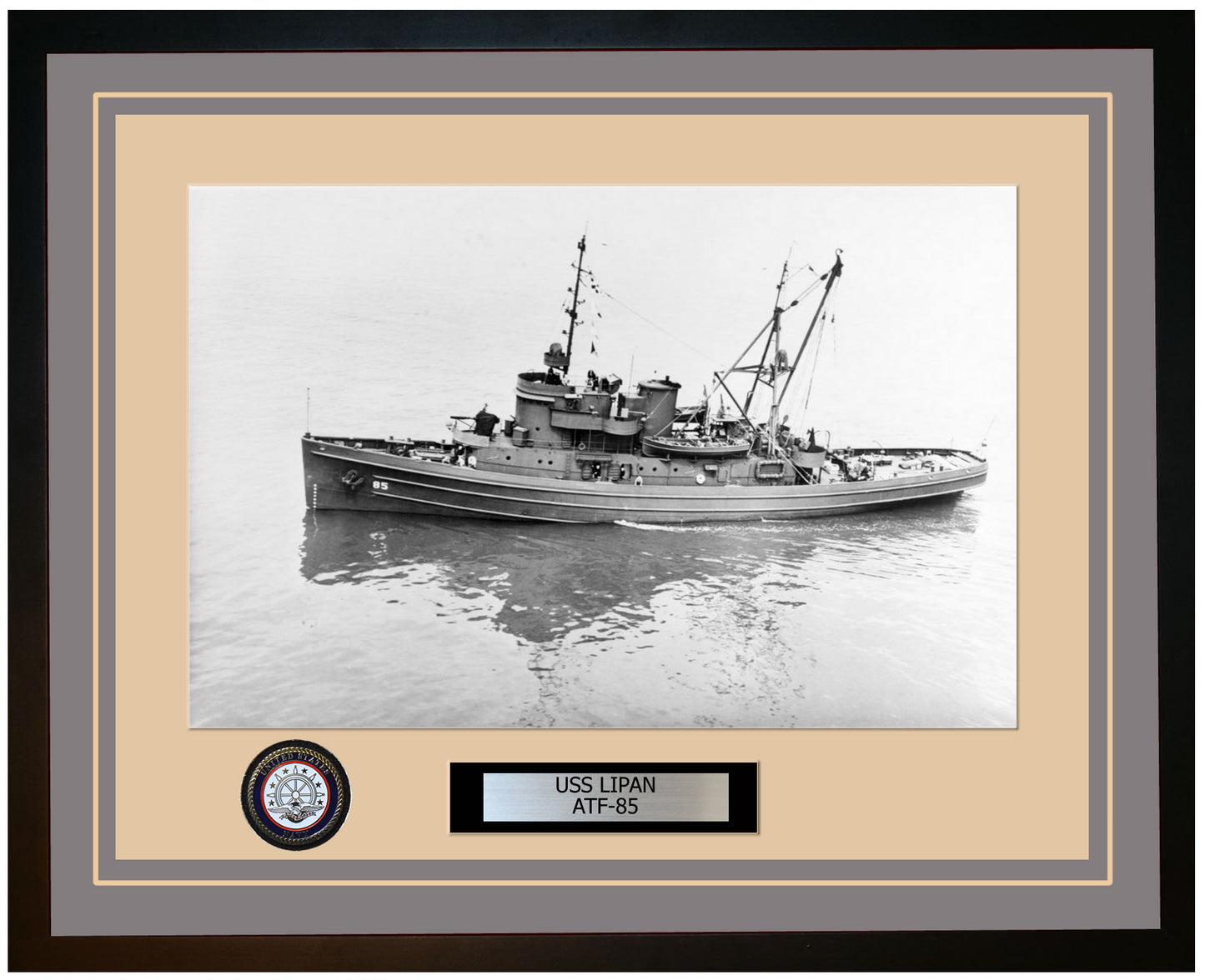USS LIPAN ATF-85 Framed Navy Ship Photo Grey