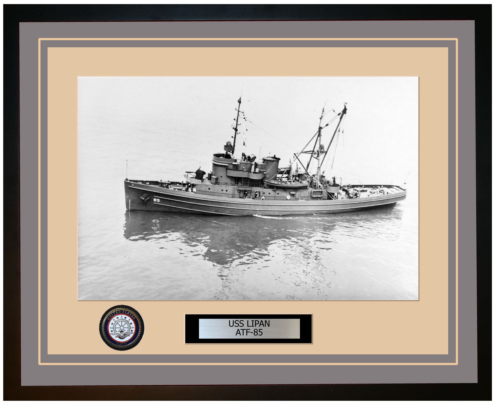 USS LIPAN ATF-85 Framed Navy Ship Photo Grey