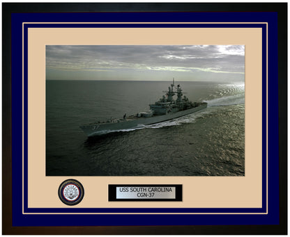 USS SOUTH CAROLINA CGN-37 Framed Navy Ship Photo Blue