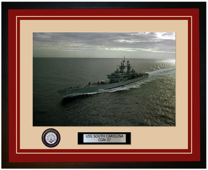 USS SOUTH CAROLINA CGN-37 Framed Navy Ship Photo Burgundy