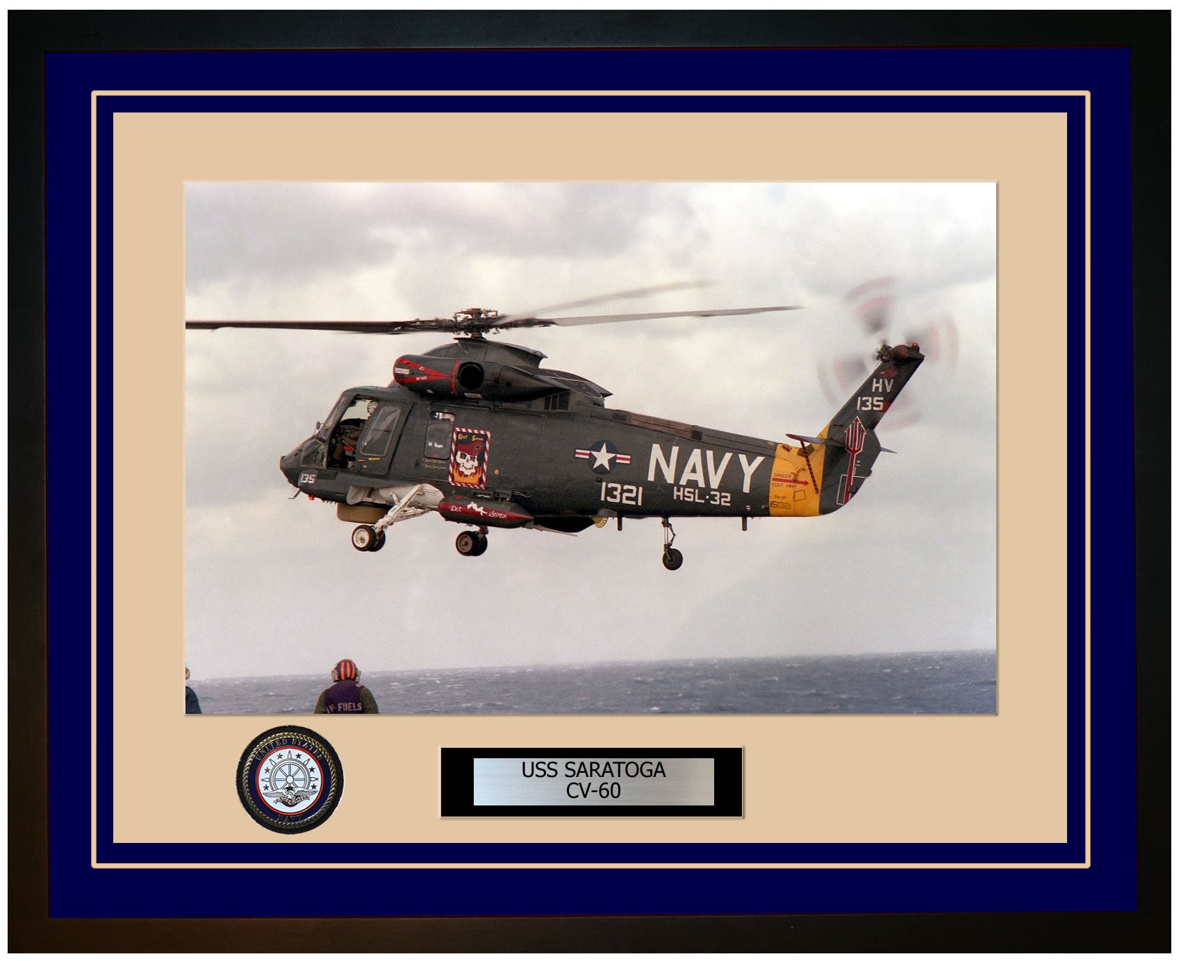 USS SARATOGA CV-60 Framed Navy Ship Photo Blue