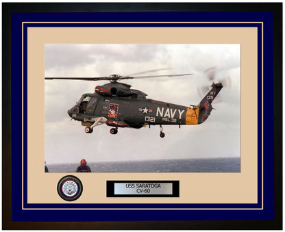 USS SARATOGA CV-60 Framed Navy Ship Photo Blue