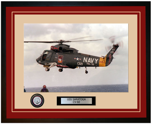 USS SARATOGA CV-60 Framed Navy Ship Photo Burgundy