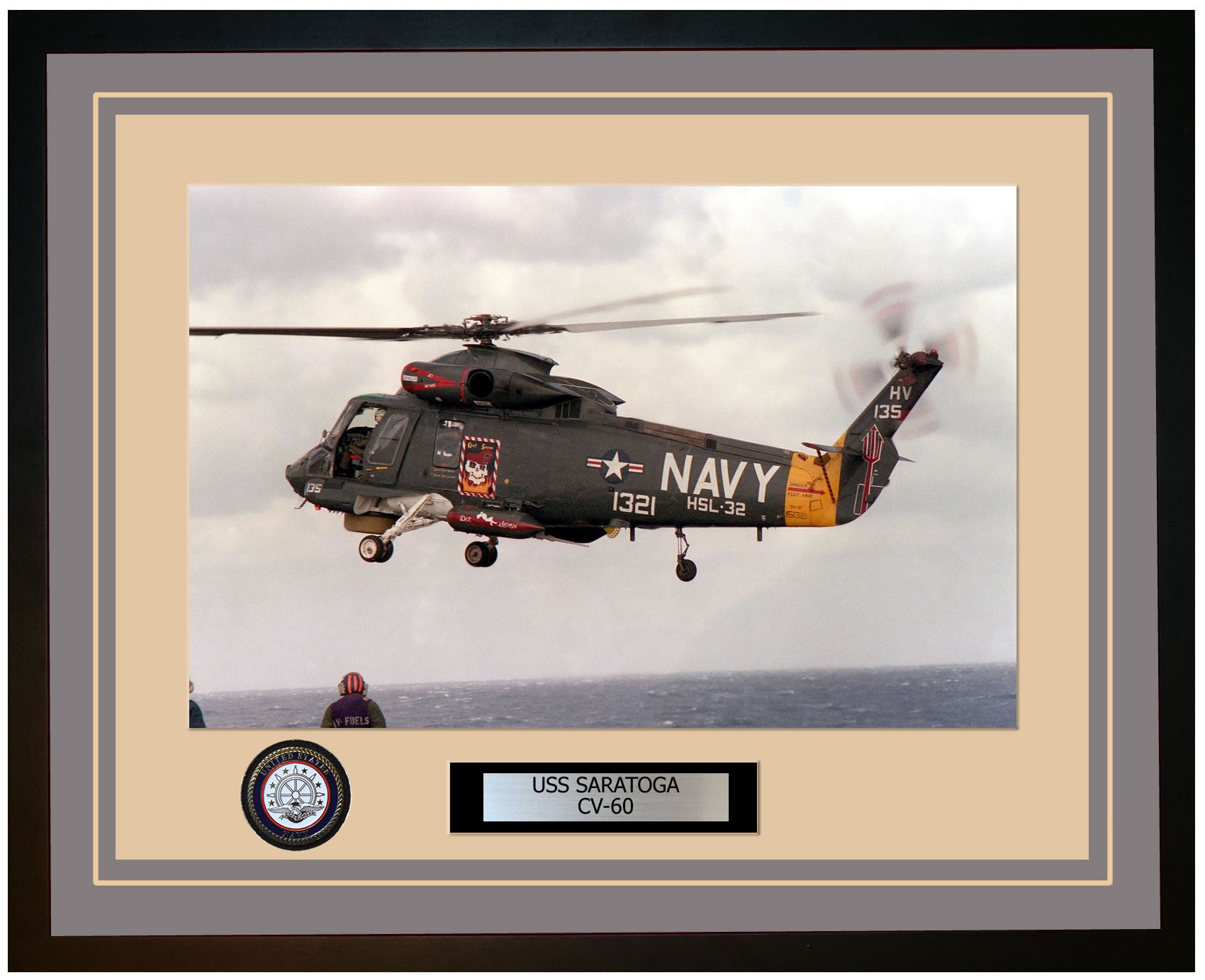 USS SARATOGA CV-60 Framed Navy Ship Photo Grey