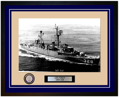 USS Finch DER-328 Framed Navy Ship Photo Blue