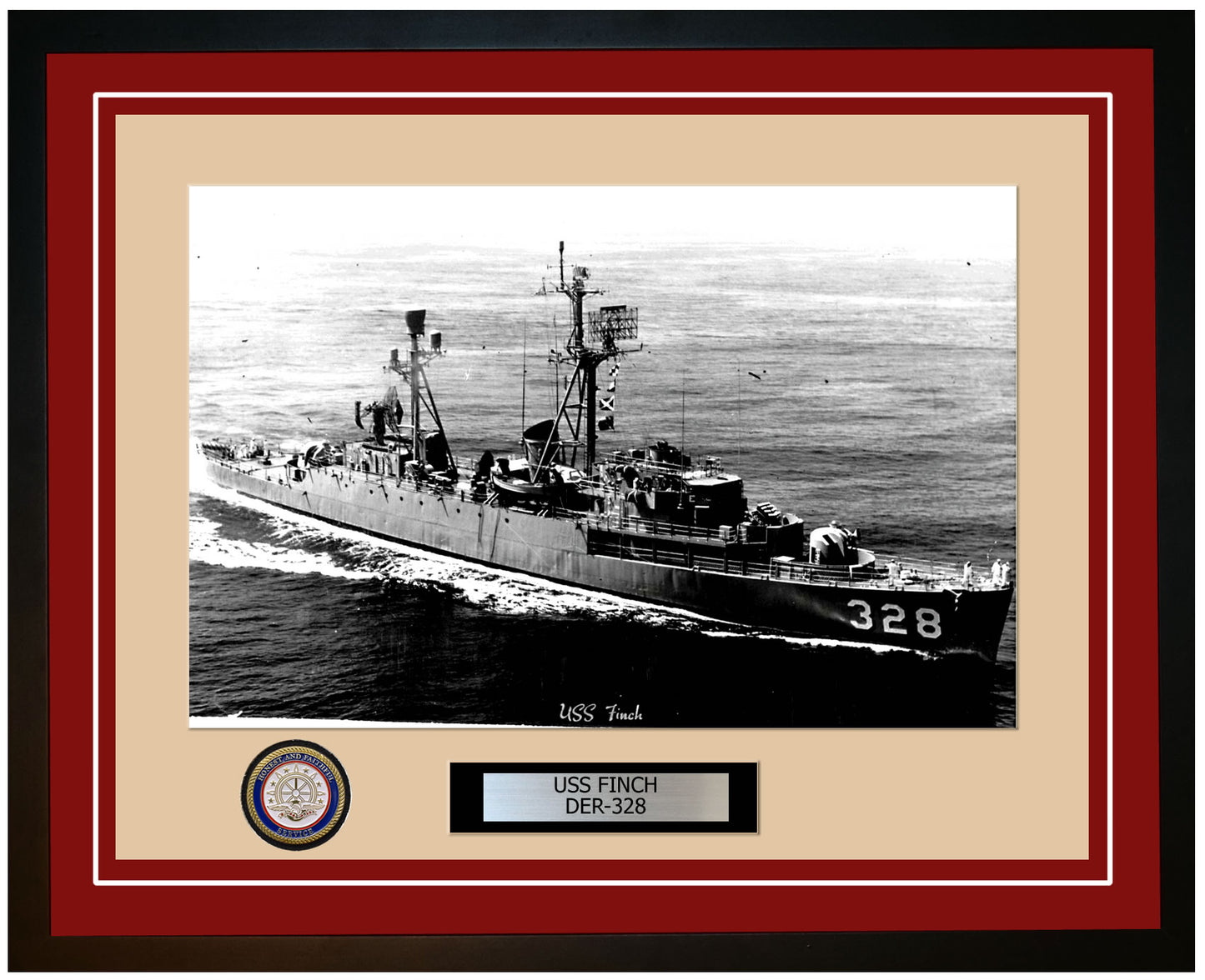 USS Finch DER-328 Framed Navy Ship Photo Burgundy