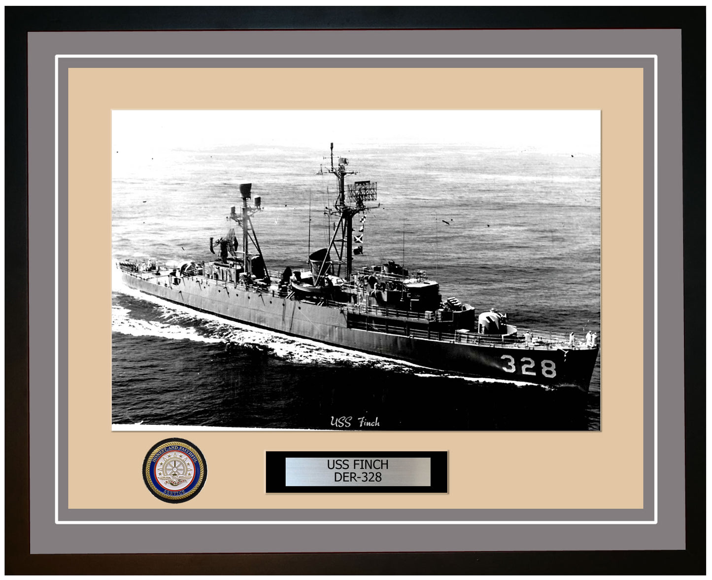 USS Finch DER-328 Framed Navy Ship Photo Grey