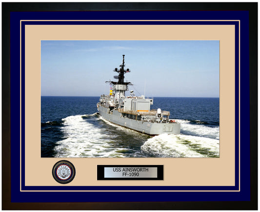 USS AINSWORTH FF-1090 Framed Navy Ship Photo Blue