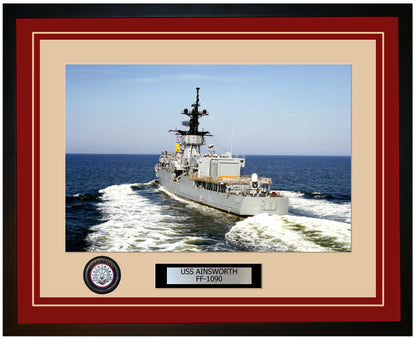 USS AINSWORTH FF-1090 Framed Navy Ship Photo Burgundy
