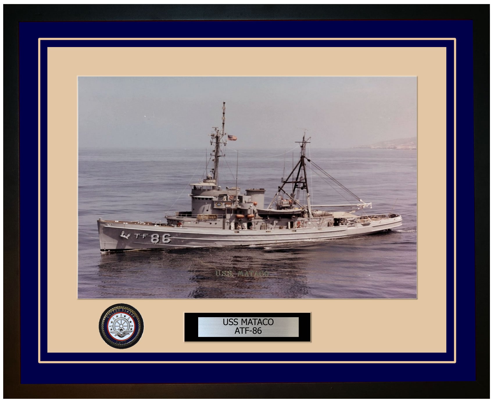 USS MATACO ATF-86 Framed Navy Ship Photo Blue