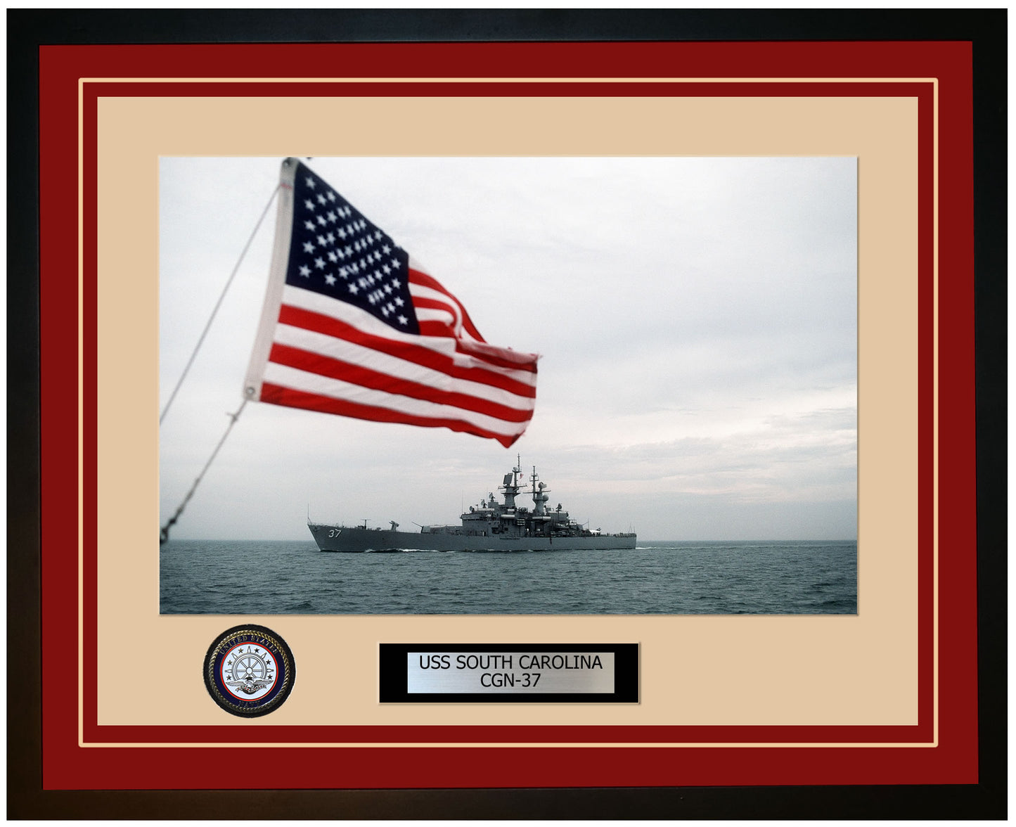 USS SOUTH CAROLINA CGN-37 Framed Navy Ship Photo Burgundy