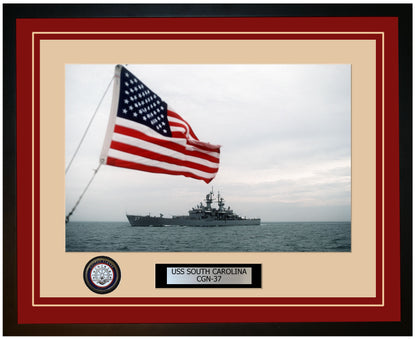 USS SOUTH CAROLINA CGN-37 Framed Navy Ship Photo Burgundy