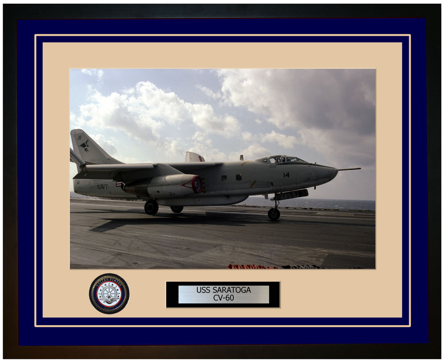 USS SARATOGA CV-60 Framed Navy Ship Photo Blue