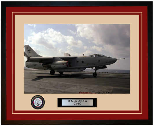 USS SARATOGA CV-60 Framed Navy Ship Photo Burgundy