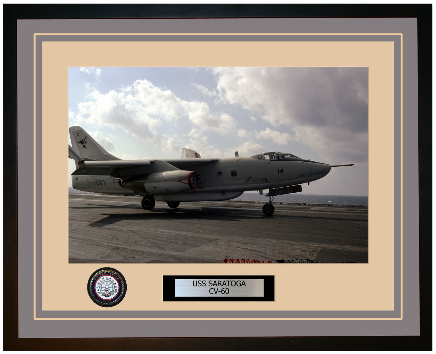 USS SARATOGA CV-60 Framed Navy Ship Photo Grey