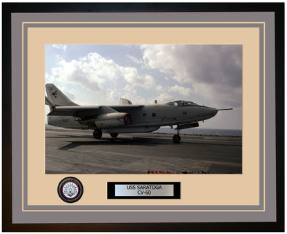 USS SARATOGA CV-60 Framed Navy Ship Photo Grey