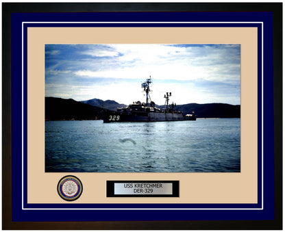 USS Kretchmer DER-329 Framed Navy Ship Photo Blue