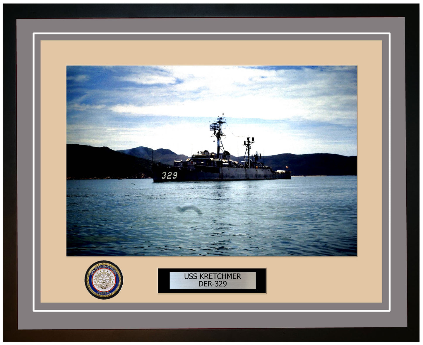USS Kretchmer DER-329 Framed Navy Ship Photo Grey