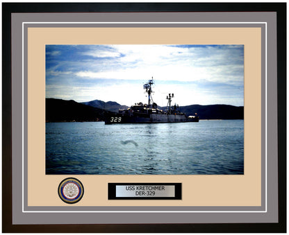 USS Kretchmer DER-329 Framed Navy Ship Photo Grey