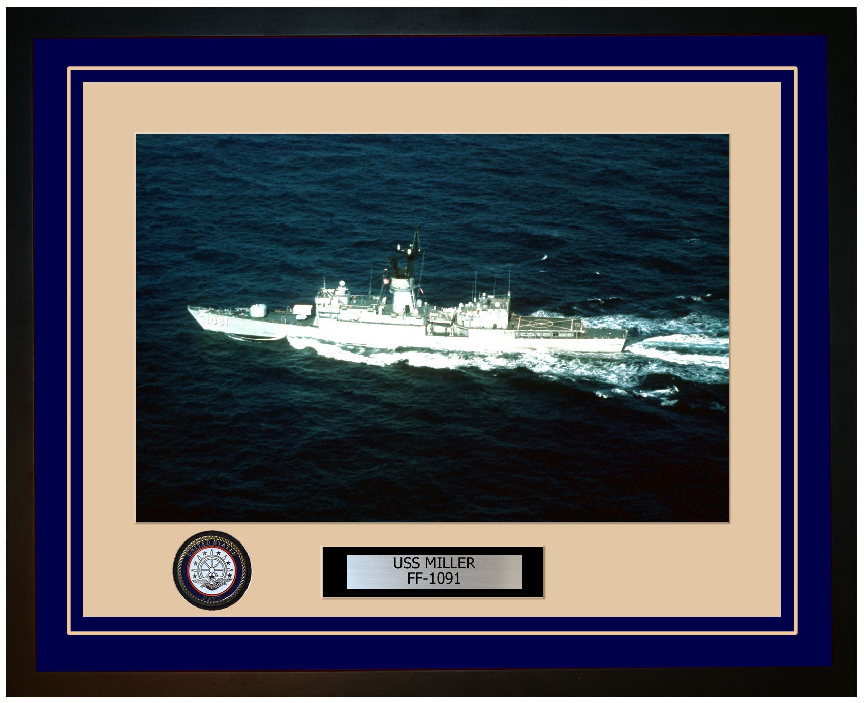 USS MILLER FF-1091 Framed Navy Ship Photo Blue