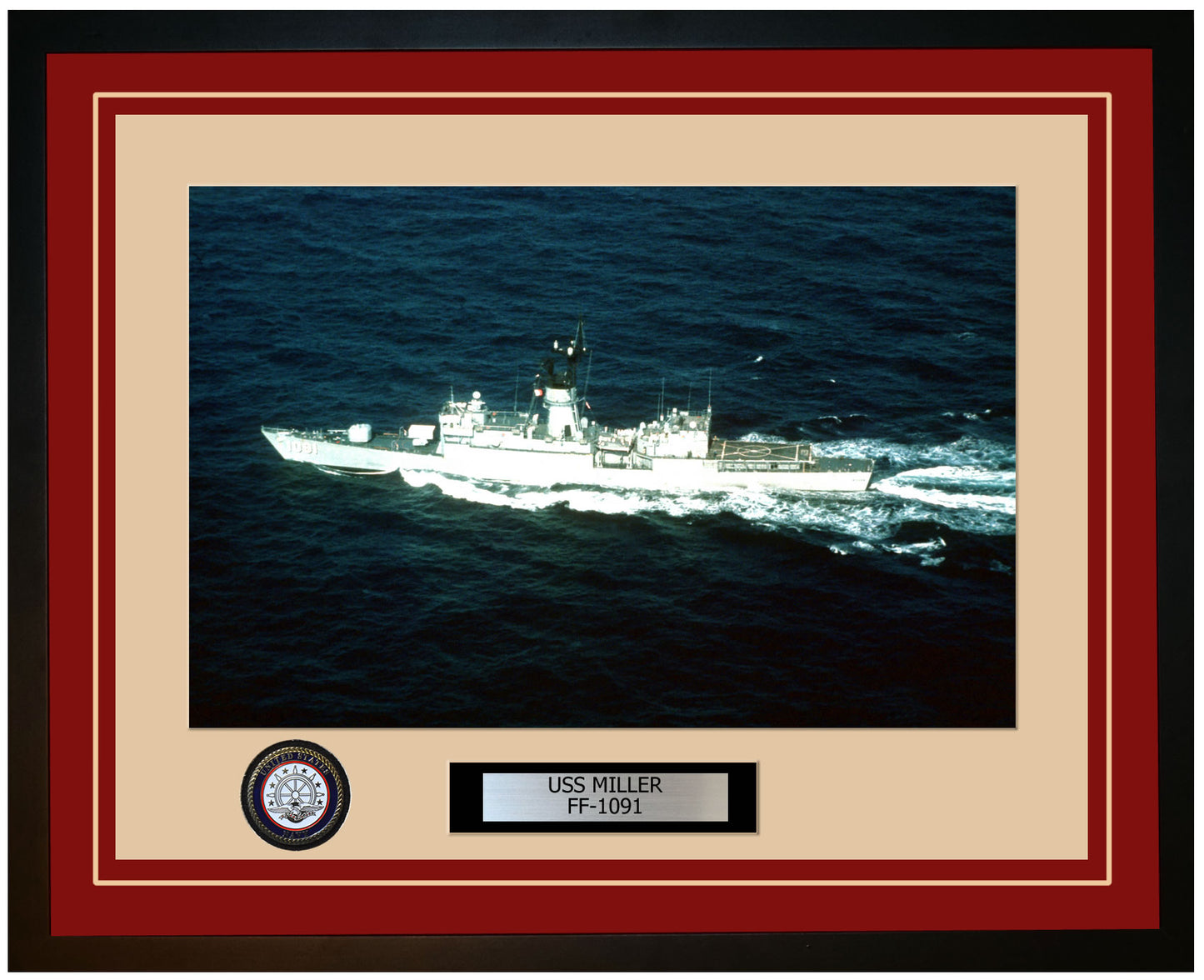 USS MILLER FF-1091 Framed Navy Ship Photo Burgundy
