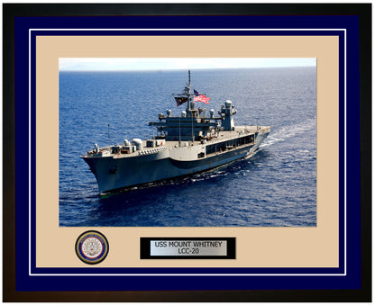 USS Mount Whitney LCC-20 Framed Navy Ship Photo Blue