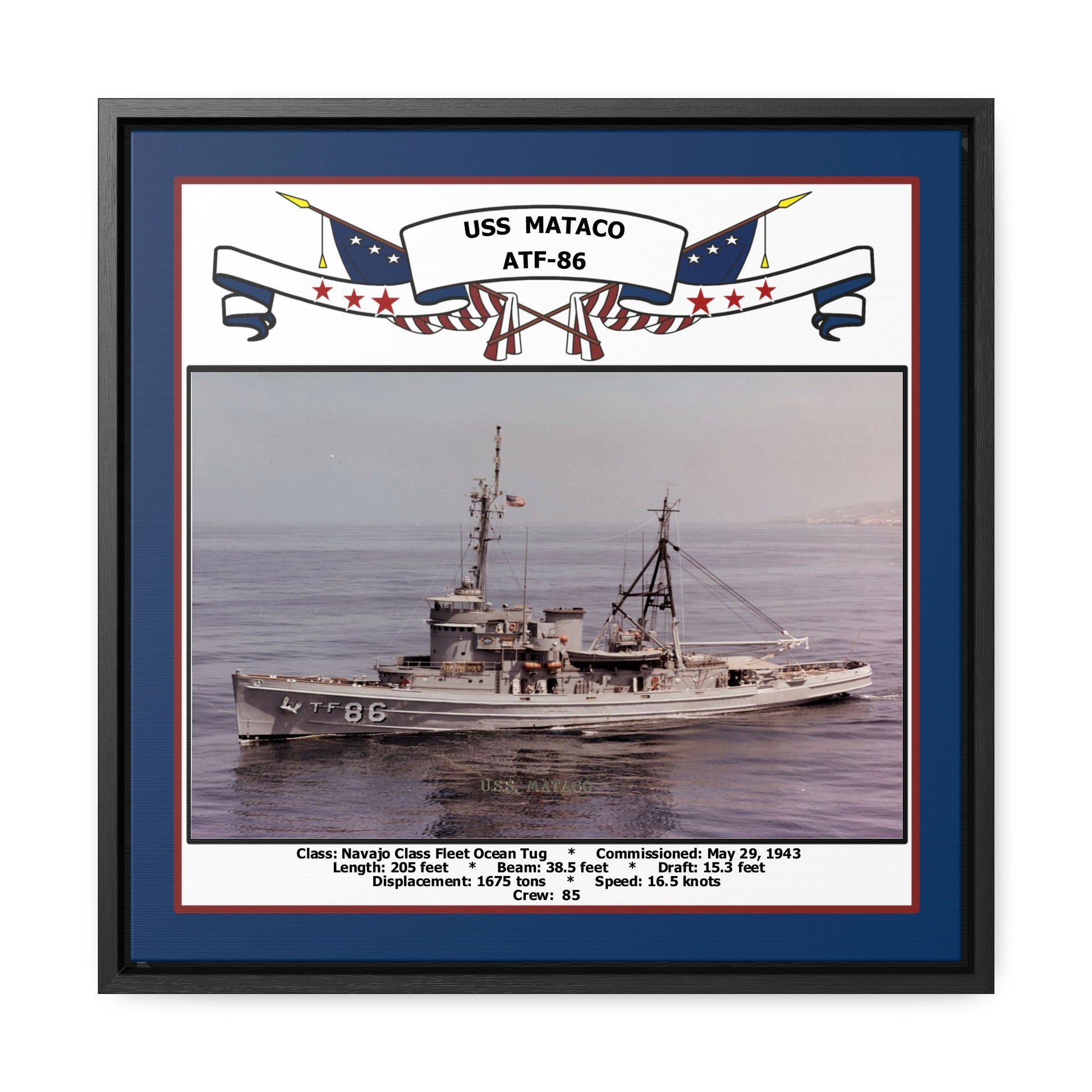 USS Mataco ATF-86 Navy Floating Frame Photo Front View