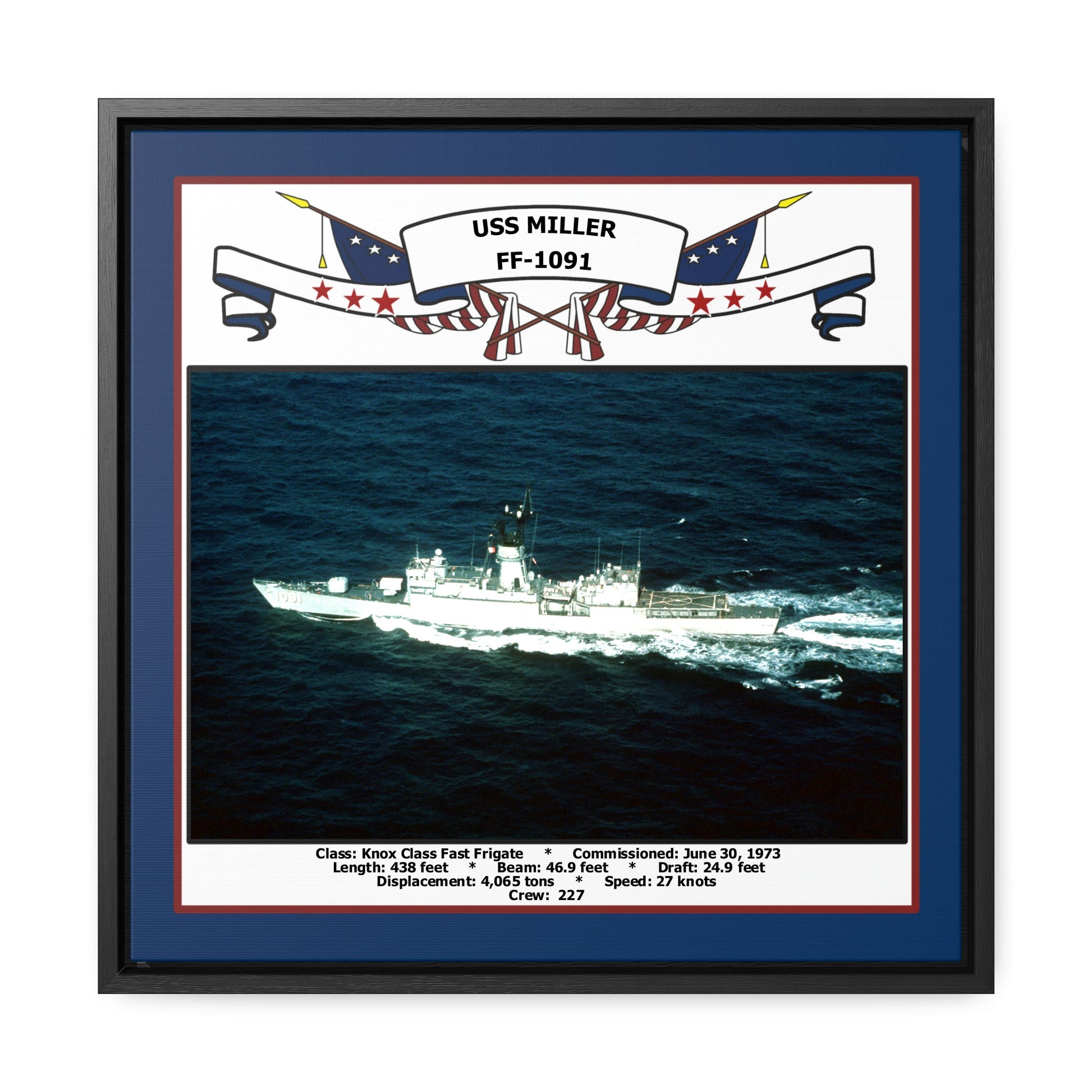 USS Miller FF-1091 Navy Floating Frame Photo Front View