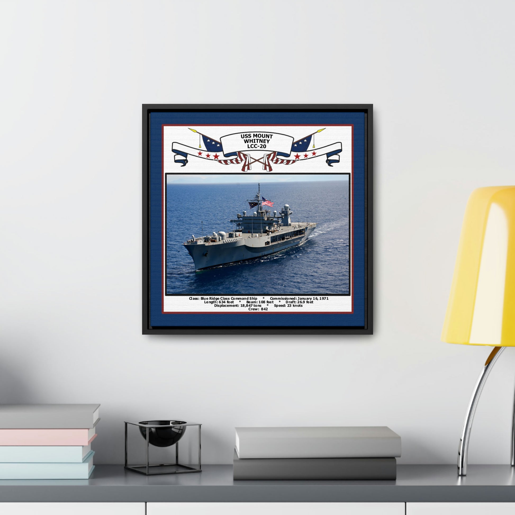 USS Mount Whitney LCC-20 Navy Floating Frame Photo Desk View