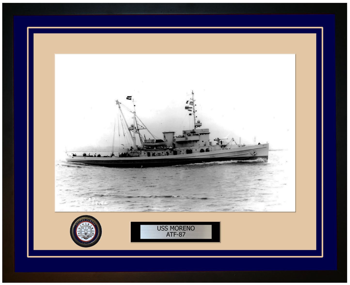 USS MORENO ATF-87 Framed Navy Ship Photo Blue