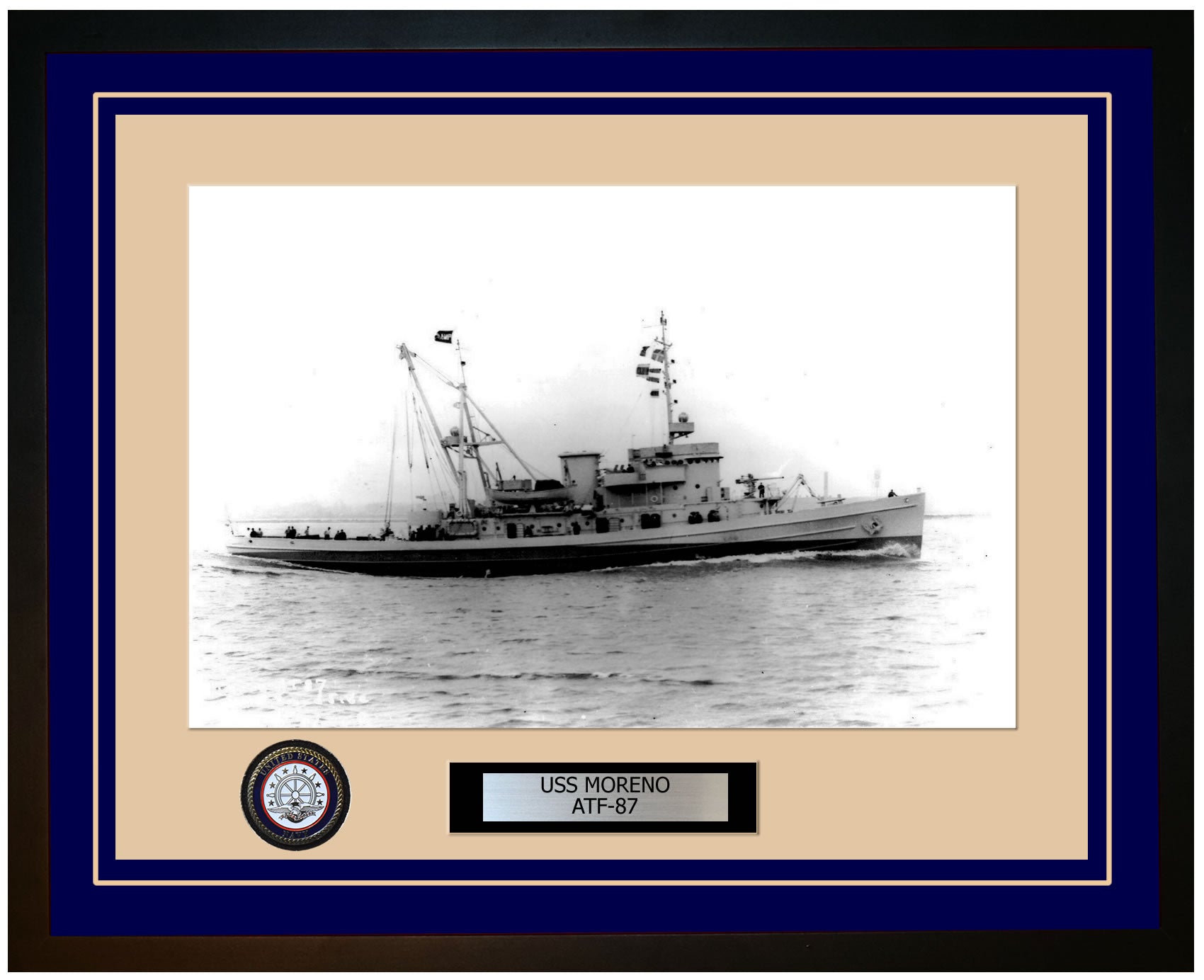 USS MORENO ATF-87 Framed Navy Ship Photo Blue