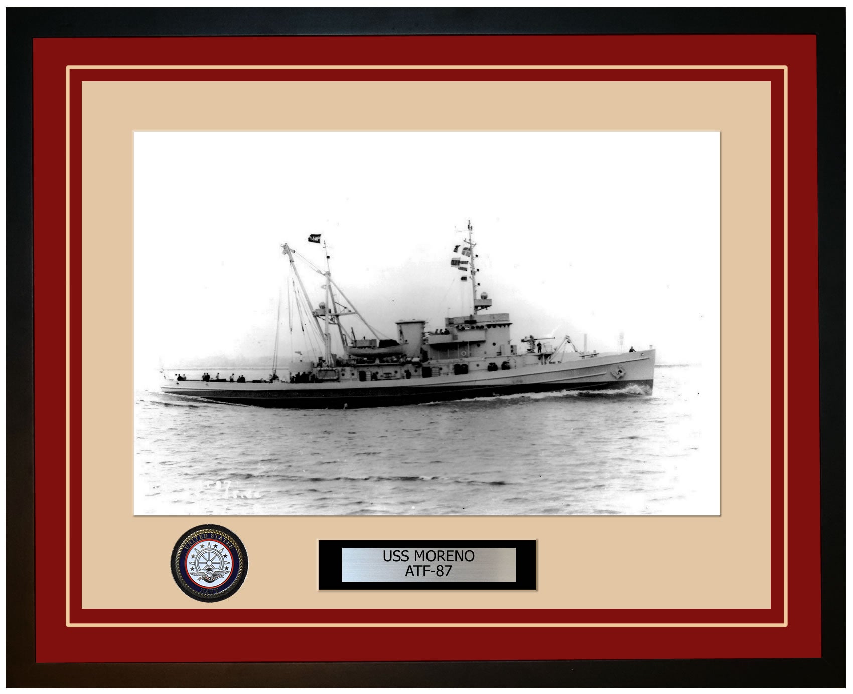 USS MORENO ATF-87 Framed Navy Ship Photo Burgundy