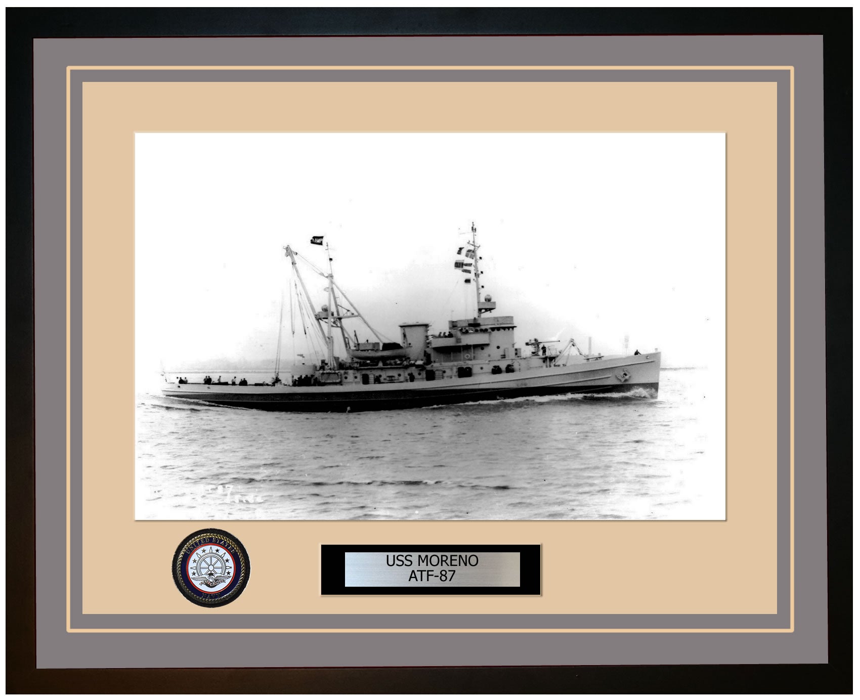 USS MORENO ATF-87 Framed Navy Ship Photo Grey