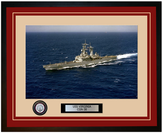 USS VIRGINIA CGN-38 Framed Navy Ship Photo Burgundy