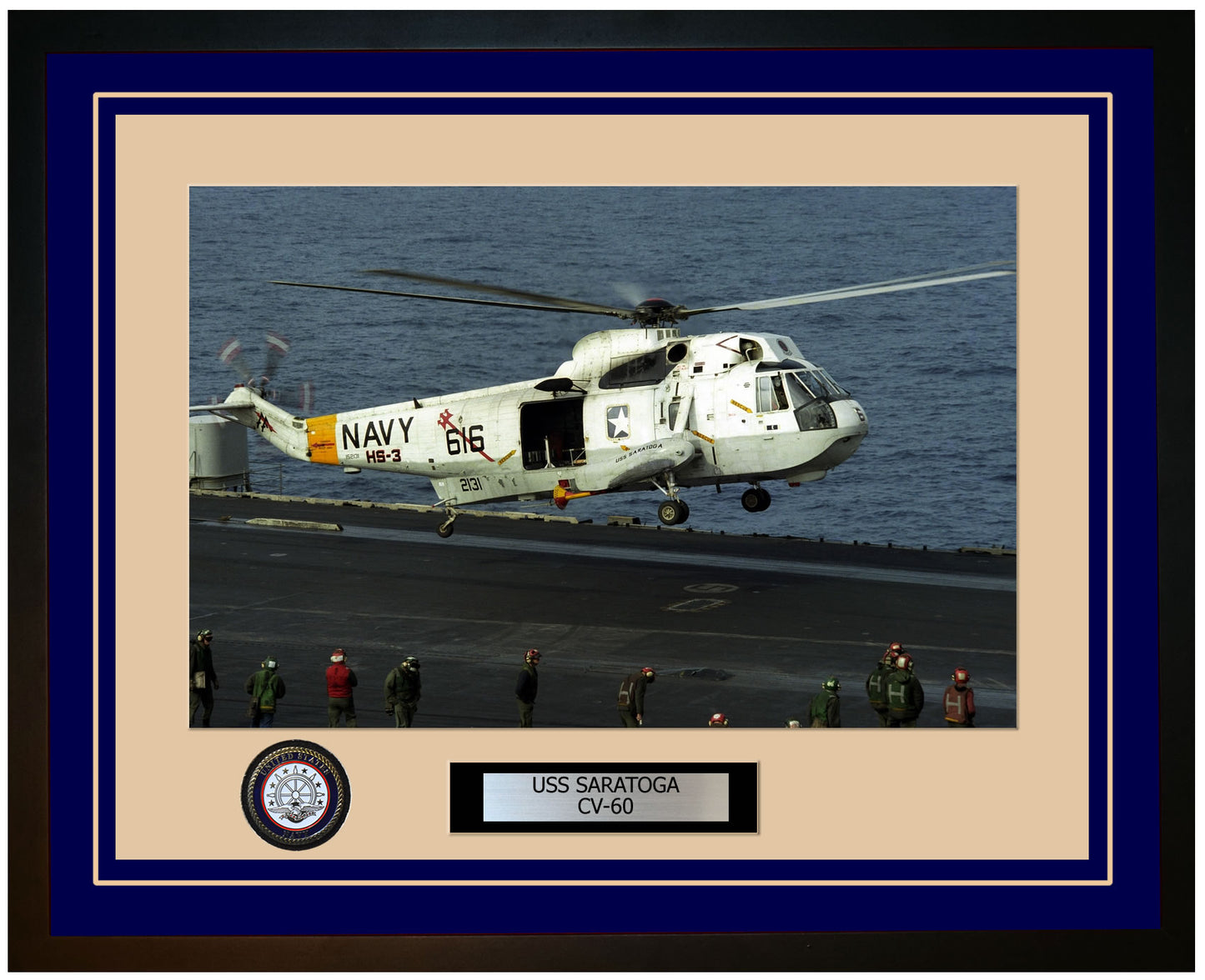 USS SARATOGA CV-60 Framed Navy Ship Photo Blue