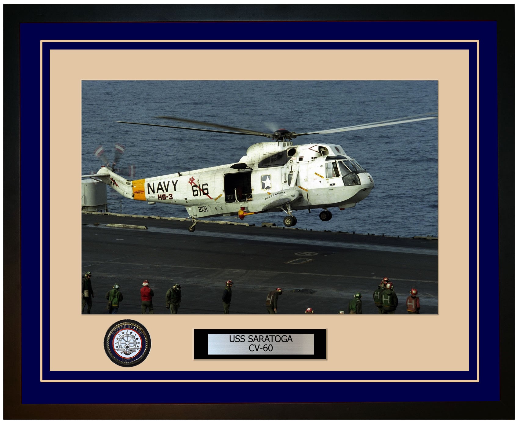 USS SARATOGA CV-60 Framed Navy Ship Photo Blue