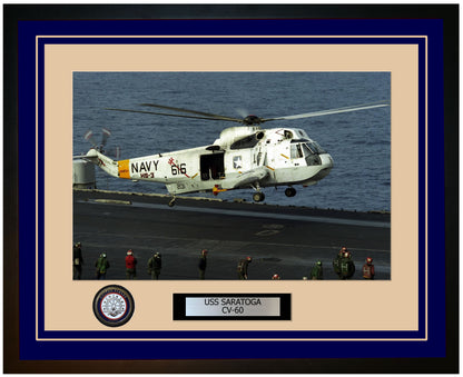 USS SARATOGA CV-60 Framed Navy Ship Photo Blue