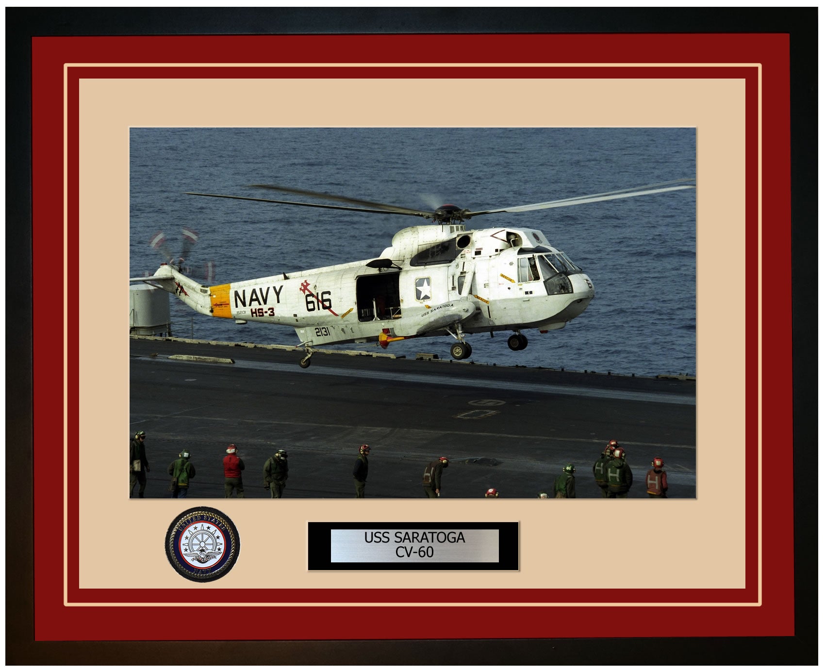 USS SARATOGA CV-60 Framed Navy Ship Photo Burgundy