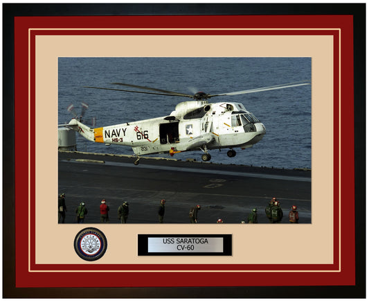 USS SARATOGA CV-60 Framed Navy Ship Photo Burgundy