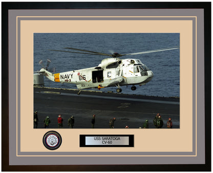 USS SARATOGA CV-60 Framed Navy Ship Photo Grey