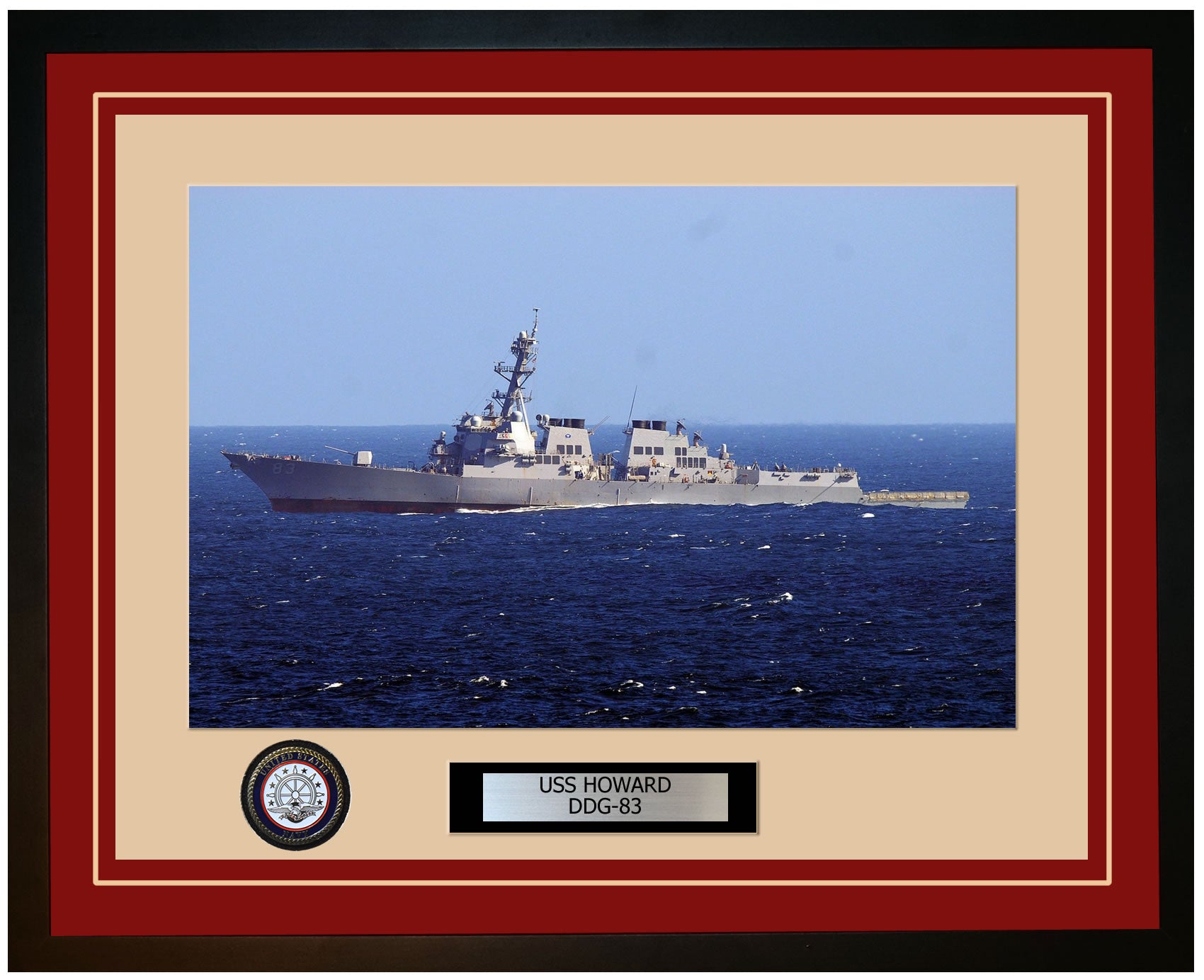 USS HOWARD DDG-83 Framed Navy Ship Photo Burgundy