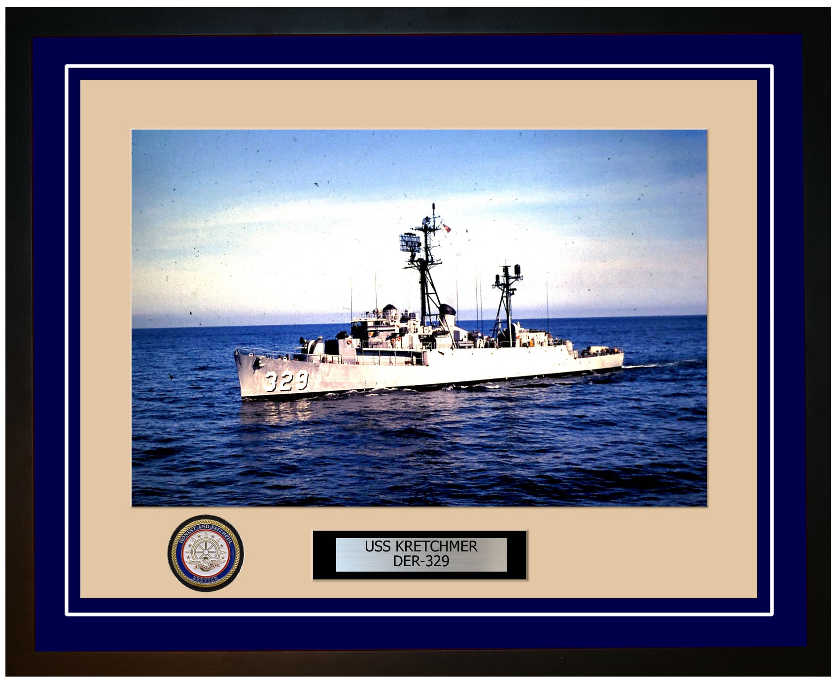USS Kretchmer DER-329 Framed Navy Ship Photo Blue