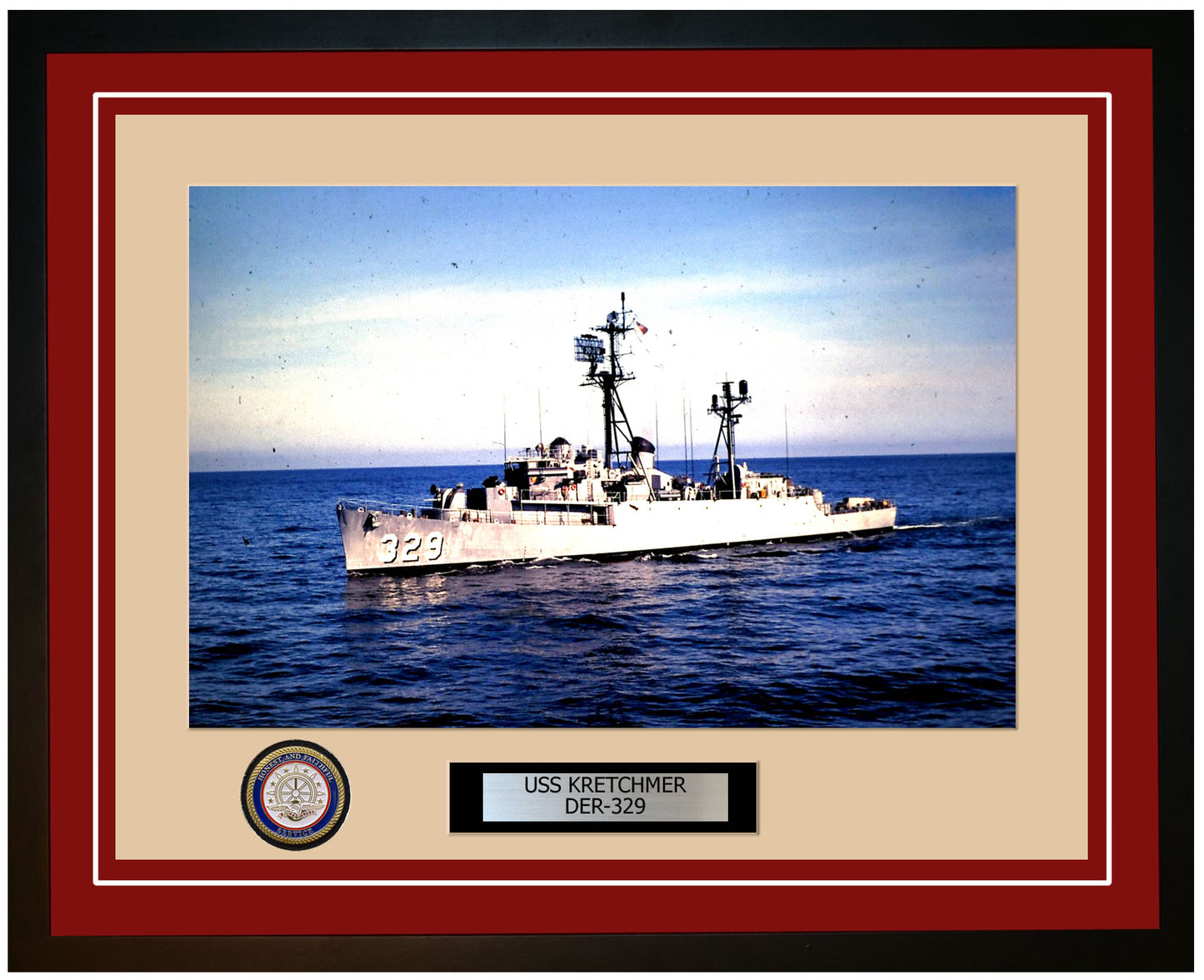 USS Kretchmer DER-329 Framed Navy Ship Photo Burgundy